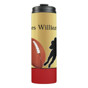 Fußball - Spieler-Silhouette und Ball personalisie Thermosbecher