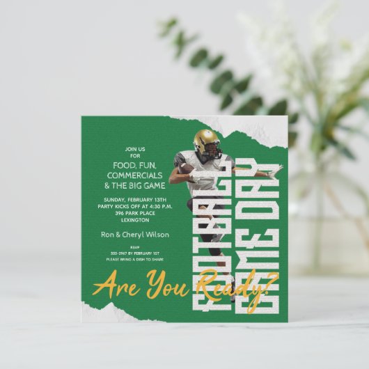 Fußball Spieler Spiel Tag Grün Einladung (Stehend Vorderseite)