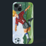 Fußball-Spieler spielen einen Ball von Jay Throckm iPhone 13 Hülle<br><div class="desc">Ein Fußball hängt in der Luft, gewartet für den bösartigen Tritt, den der Spieler gerade aufzieht, um zu liefern. Kann er es wie Beckham biegen? Ein schönes Stück, um an der Wand zu hängen oder als Geschenk an den Fußball-Liebhaber in Ihrem Leben!</div>