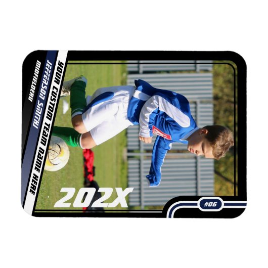 Fußball-Spielerkarte in Schwarz Blau Magnet (Horizontal)