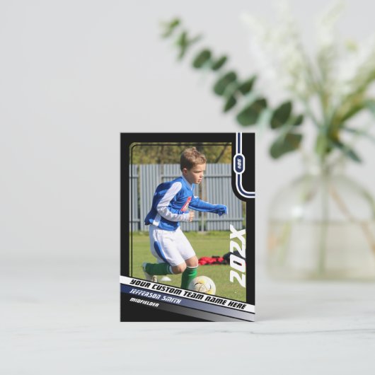 Fußball-Spielerkarte in Schwarz Blau Telefonnummerkarte (Stehend Vorderseite)