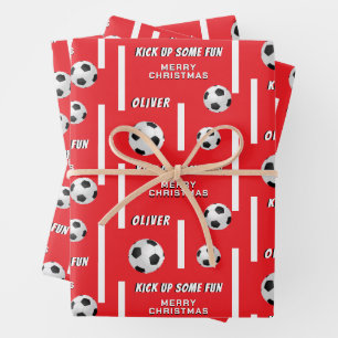 Fußball Sport Kinder Frohe Weihnachten Geschenkpapier Set