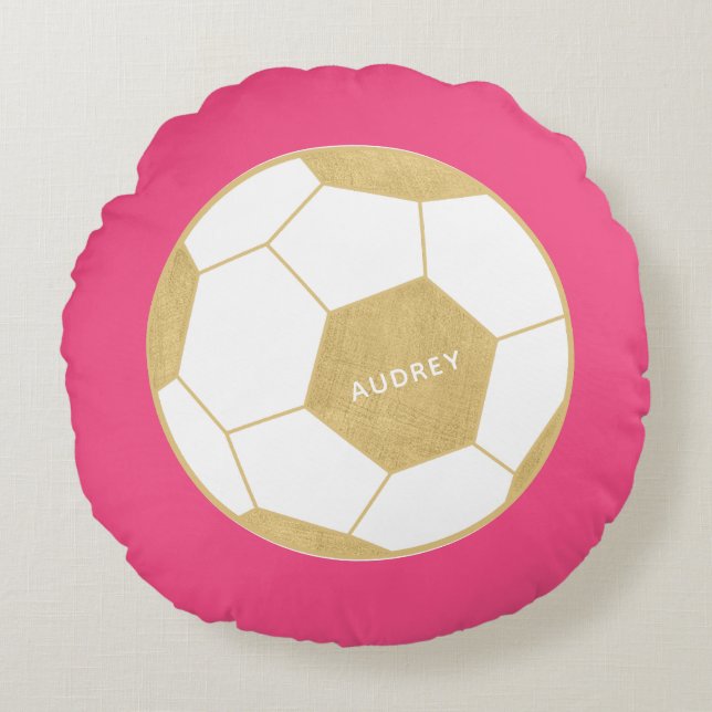 Fußball-Sportgeschenk Custom Rosa Rundkissen Rundes Kissen (Vorderseite)