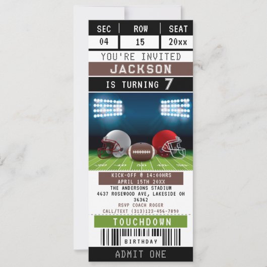 Fußball-SportTicket Einladung zum Geburtstag (Vorderseite)