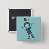 Fußball-Strichmännchen Blau Button (Vorne & Hinten)