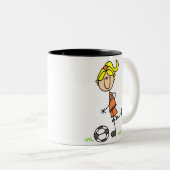 Fußball-Strichmännchen-Tasse Zweifarbige Tasse (VorderseiteRechts)