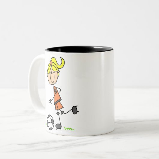 Fußball-Strichmännchen-Tasse Zweifarbige Tasse (Vorderseite Links)
