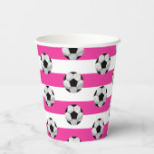 Fußball-Tasse aus rosa und weißem Streifen Pappbecher (Rückseite)