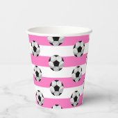 Fußball-Tasse aus rosa und weißem Streifen Pappbecher (Rückseite)