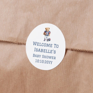 Fußball-Teddybär-Baby-Shower-Willkommen Runder Aufkleber