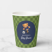 Fußball-Teddybär-Schachbrett-Baby-Party Pappbecher (Rückseite)