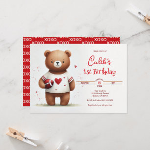 Fußball-Teddybär Valentinstag 1. Geburtstag Einladung