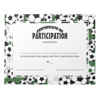 Fußball-Teilnahmebescheinigungen Notizblock