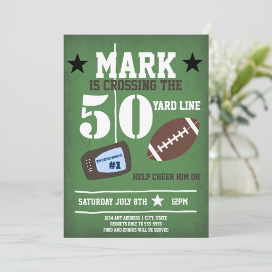 Fußball Thema 50. Geburtstag Einladung (Stehend Vorderseite)