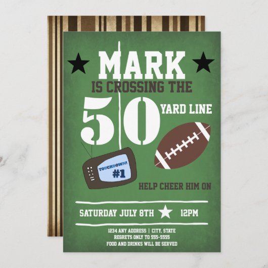 Fußball Thema 50. Geburtstag Einladung (Vorne/Hinten)