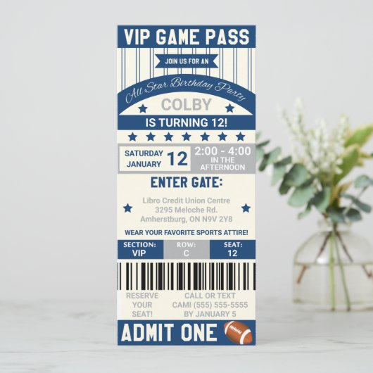 Fußball-Ticket Einladung zum Geburtstag (Stehend Vorderseite)