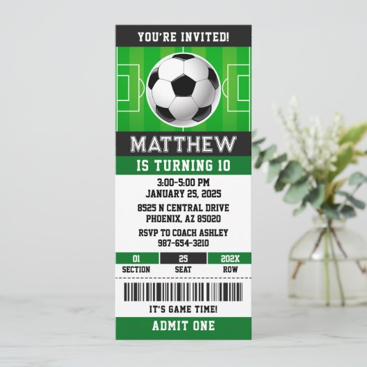 Fußball-Ticket Einladung zum Geburtstag (Stehend Vorderseite)