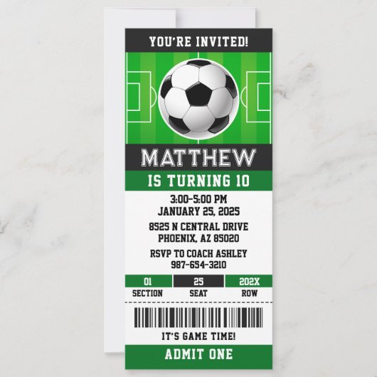 Fußball-Ticket Einladung zum Geburtstag (Vorderseite)