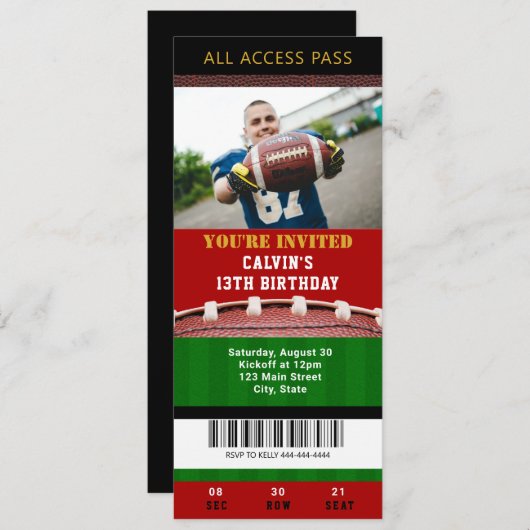 Fußball-Ticket Einladung zum Geburtstag (Vorne/Hinten)