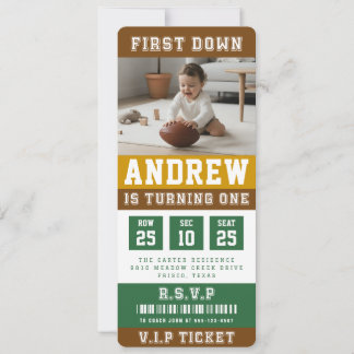 Fußball-Ticket First Down 1. Geburtstag Kinder Fot Einladung