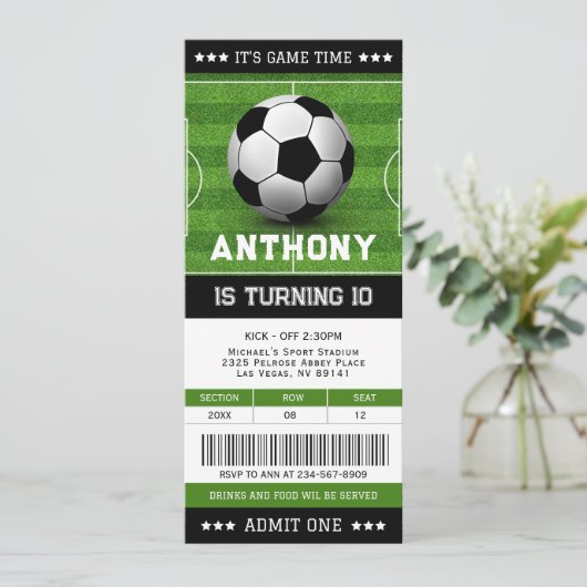 Fußball-Ticket Geburtstag Einladung (Stehend Vorderseite)