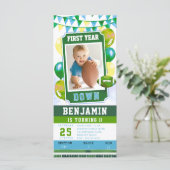 Fußball Ticket Green Boy 1. Geburtstag Einladung (Stehend Vorderseite)