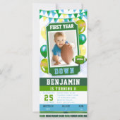 Fußball Ticket Green Boy 1. Geburtstag Einladung (Vorderseite)