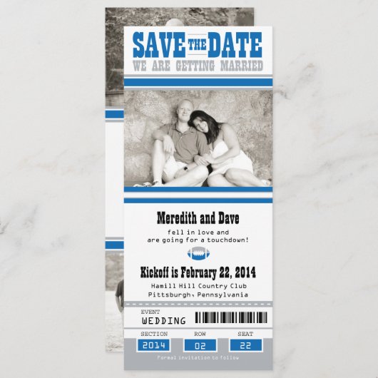 Fußball-Ticket Hochzeit Sichern Sie das Datum Save The Date (Vorne/Hinten)