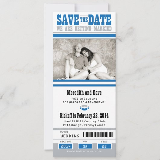 Fußball-Ticket Hochzeit Sichern Sie das Datum Save The Date (Vorderseite)