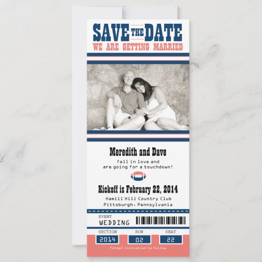 Fußball-Ticket Hochzeit Sichern Sie das Datum Save The Date (Vorderseite)