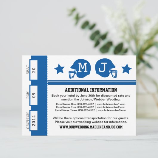 Fußball-Ticket Hochzeitsinformationen Begleitkarte (Stehend Vorderseite)