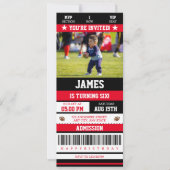 Fußball-Ticket Jeglicher Geburtstag Party Foto Rot Einladung (Vorderseite)