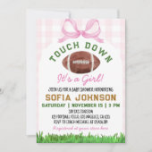 Fußball Touchdown Es ist eine Girl Pink Baby Dusch Einladung (Vorderseite)