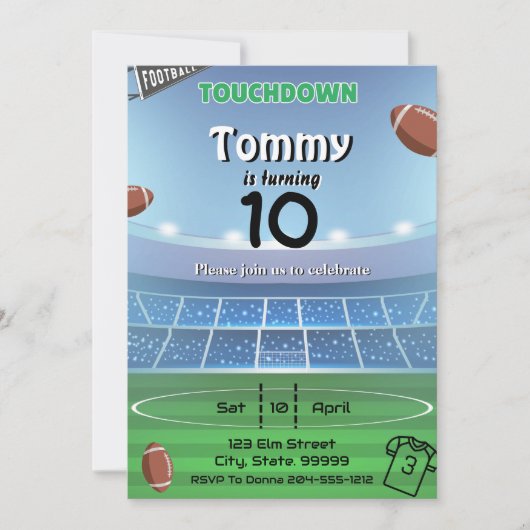 Fußball Touchdown Geburtstagseinladung Einladung (Vorderseite)