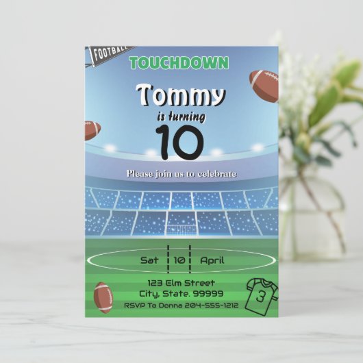 Fußball Touchdown Geburtstagseinladung Einladung (Stehend Vorderseite)