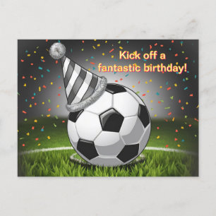 Fußball trägt Geburtstagshut Konfetti Geburtstag Postkarte