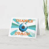 Fußball-Trainer Danke, Orange auf Aquamarinen, bla Dankeskarte (Vorderseite)