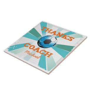 Fußball-Trainer Danke, Orange auf Aquamarinen, bla Fliese