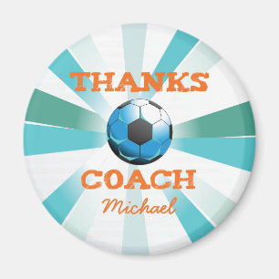 Fußball-Trainer Danke, Orange auf Aquamarinen, bla Magnet