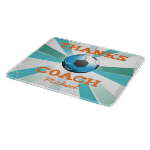 Fußball-Trainer Danke, Orange auf Aquamarinen, bla Schneidebrett