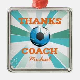 Fußball-Trainer Danke, Orange auf Aquamarinen, bla Silbernes Ornament