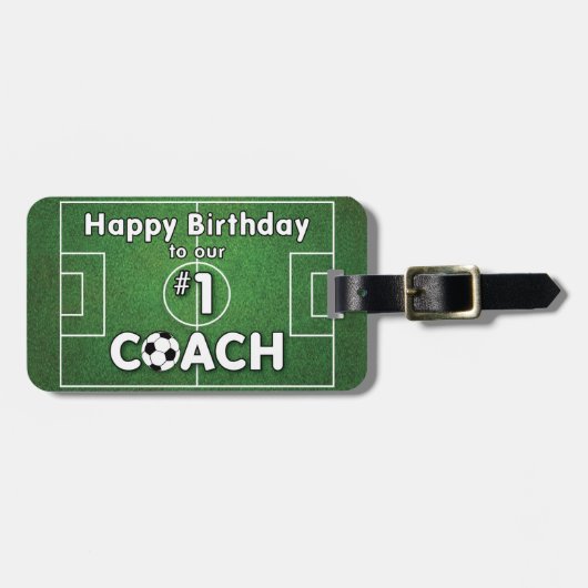 Fußball-Trainer Geburtstag mit Grasfeld und Ball Gepäckanhänger (Vorderseite horizontal)