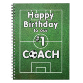Fußball-Trainer Geburtstag mit Grasfeld und Ball Notizblock (Vorderseite)