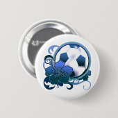 Fußball-tropischer Blumen-Blau-Knopf Button (Vorne & Hinten)