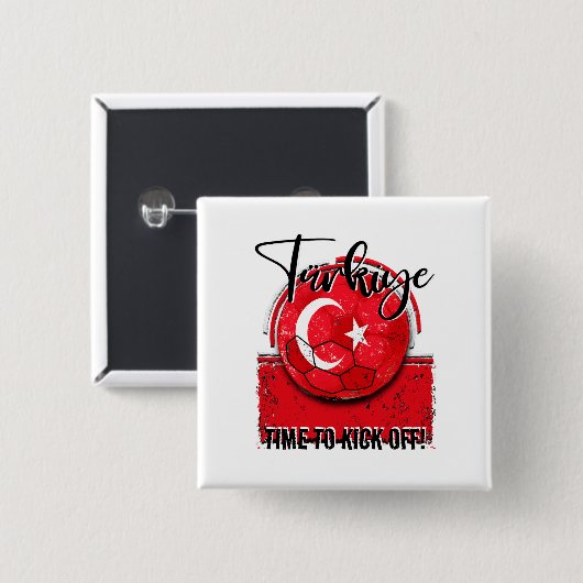 Fußball Türkiye Fahne, gestörter Fußball-Ball Button (Vorne & Hinten)