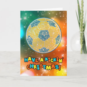 Fußball-Typografie Blaue Weihnachtskarte Feiertagskarte