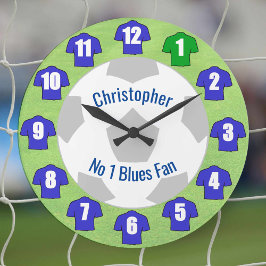 Fußball-Uhr - Blaue Shirts Große Wanduhr