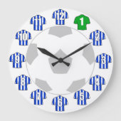 Fußball-Uhr - mit Blau und Weiß-Shirt Große Wanduhr (Vorderseite)