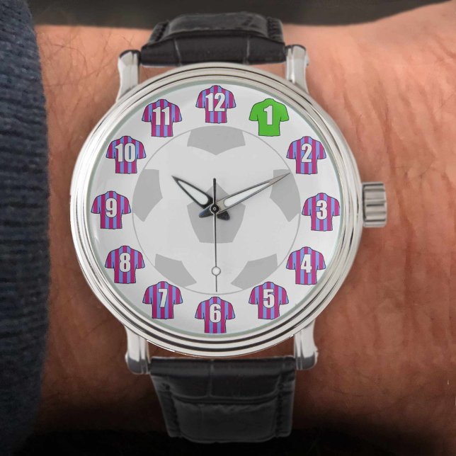 Fußball-Uhr - mit gläsernen und blauen Shirts Armbanduhr (Von Creator hochgeladen)