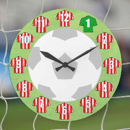 Fußball-Uhr - Rot-Weiß-Streifen-Shirts Große Wanduhr